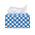 Steel Blue And White Gingham Print Leather Tissue Box Cover