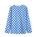Steel Blue And White Gingham Print Long Sleeve Short Coat