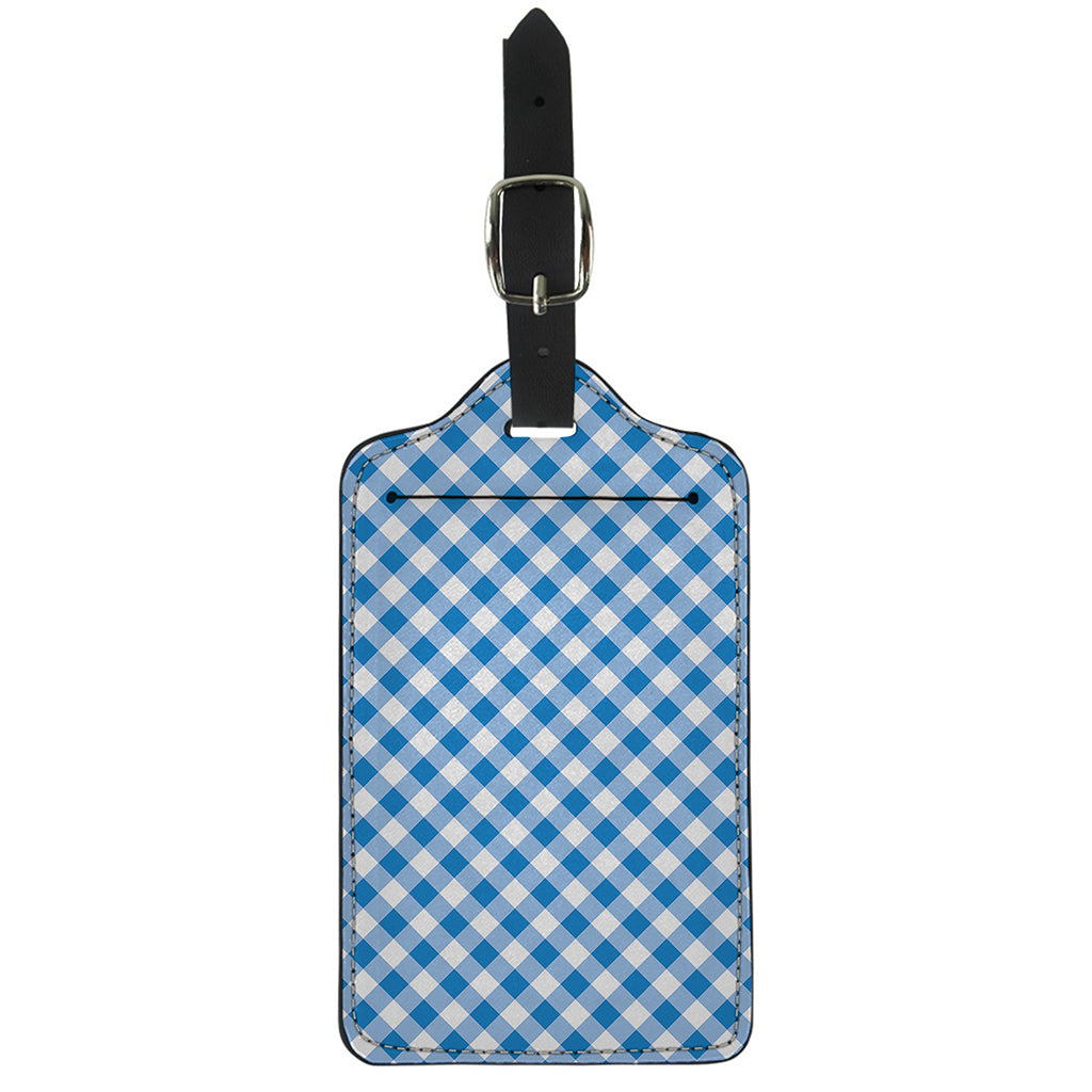 Steel Blue And White Gingham Print Luggage Tag