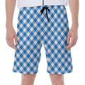Steel Blue And White Gingham Print Men's Beach Shorts