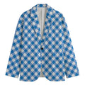 Steel Blue And White Gingham Print Men's Blazer