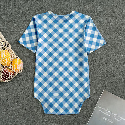 Steel Blue And White Gingham Print Men's Bodysuit