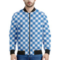 Steel Blue And White Gingham Print Men's Bomber Jacket