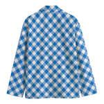 Steel Blue And White Gingham Print Men's Cotton Blazer