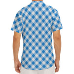 Steel Blue And White Gingham Print Men's Deep V-Neck Shirt