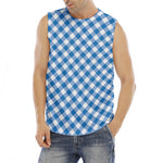 Steel Blue And White Gingham Print Men's Fitness Tank Top