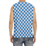 Steel Blue And White Gingham Print Men's Fitness Tank Top