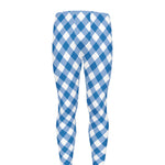 Steel Blue And White Gingham Print Men's leggings