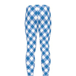 Steel Blue And White Gingham Print Men's leggings