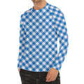 Steel Blue And White Gingham Print Men's Long Sleeve Rash Guard