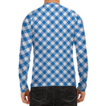 Steel Blue And White Gingham Print Men's Long Sleeve Rash Guard
