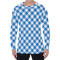 Steel Blue And White Gingham Print Men's Long Sleeve T-Shirt