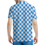 Steel Blue And White Gingham Print Men's Polo Shirt
