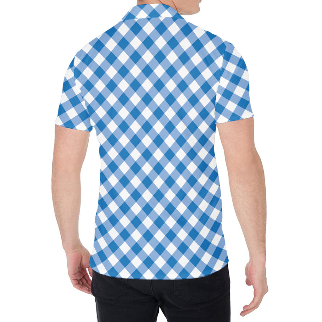 Steel Blue And White Gingham Print Men's Shirt