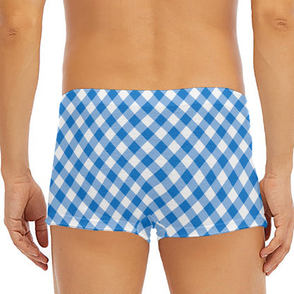 Steel Blue And White Gingham Print Men's Short Boxer Briefs