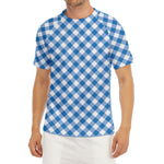 Steel Blue And White Gingham Print Men's Short Sleeve Rash Guard