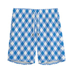 Steel Blue And White Gingham Print Men's Sports Shorts