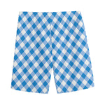 Steel Blue And White Gingham Print Men's Sports Shorts
