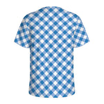 Steel Blue And White Gingham Print Men's Sports T-Shirt
