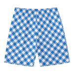 Steel Blue And White Gingham Print Men's Swim Trunks