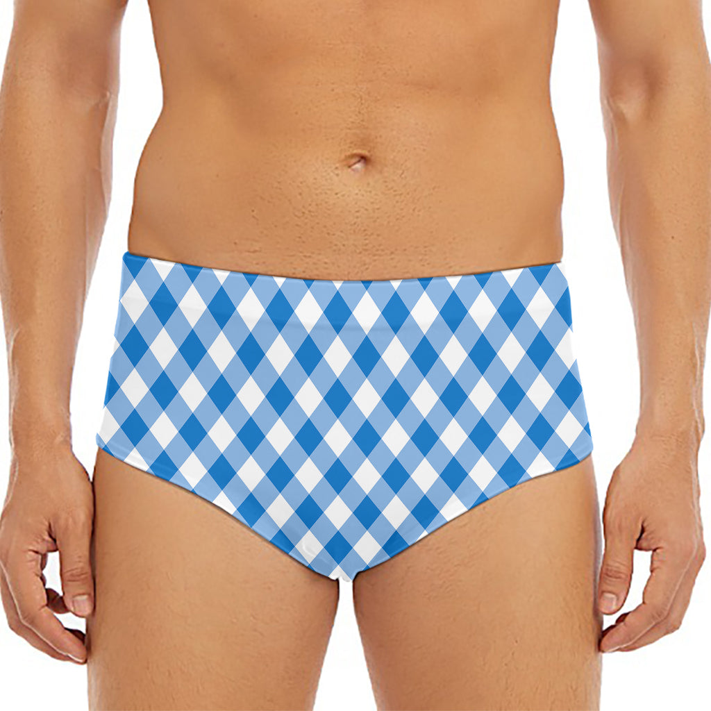 Steel Blue And White Gingham Print Men's Triangle Swim Briefs