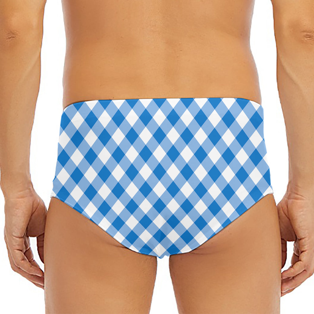 Steel Blue And White Gingham Print Men's Triangle Swim Briefs
