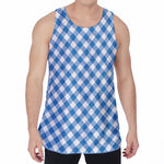 Steel Blue And White Gingham Print Men's Velvet Tank Top