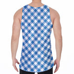 Steel Blue And White Gingham Print Men's Velvet Tank Top