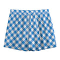 Steel Blue And White Gingham Print Mesh Shorts