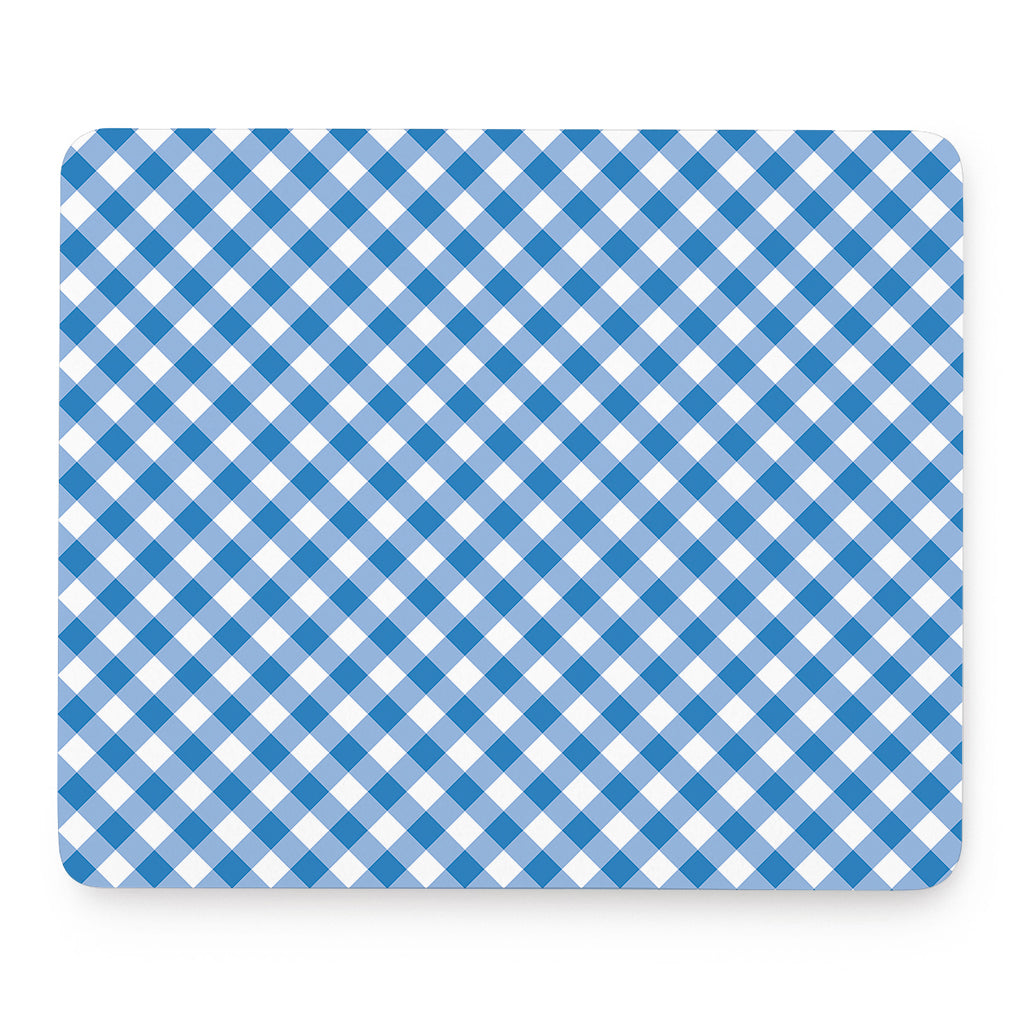 Steel Blue And White Gingham Print Mouse Pad