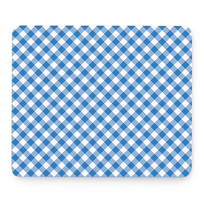 Steel Blue And White Gingham Print Mouse Pad