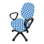 Steel Blue And White Gingham Print Office Chair Cover