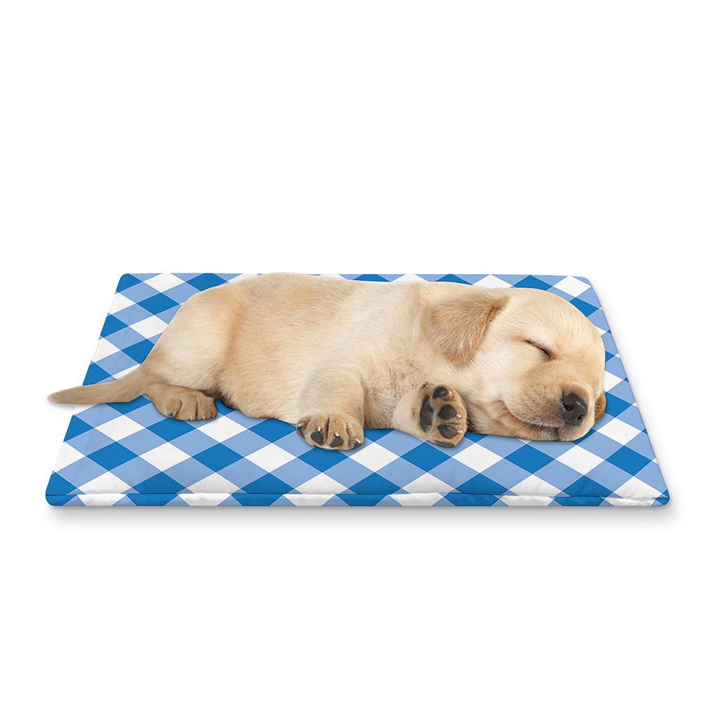 Steel Blue And White Gingham Print Pet Cooling Mat Cover