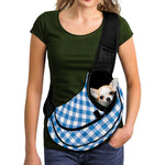 Steel Blue And White Gingham Print Pet Sling Carrier