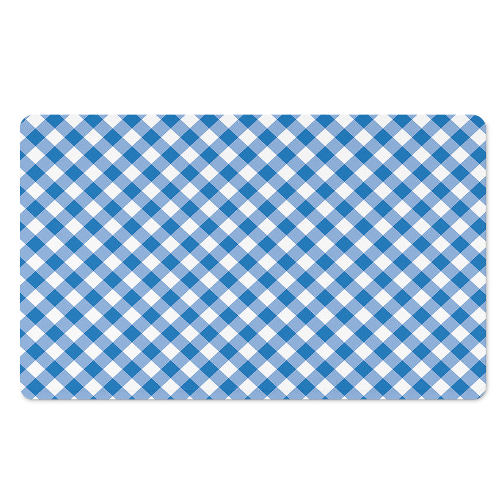 Steel Blue And White Gingham Print Polyester Doormat