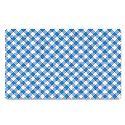 Steel Blue And White Gingham Print Polyester Doormat