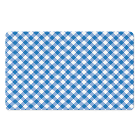 Steel Blue And White Gingham Print Polyester Doormat