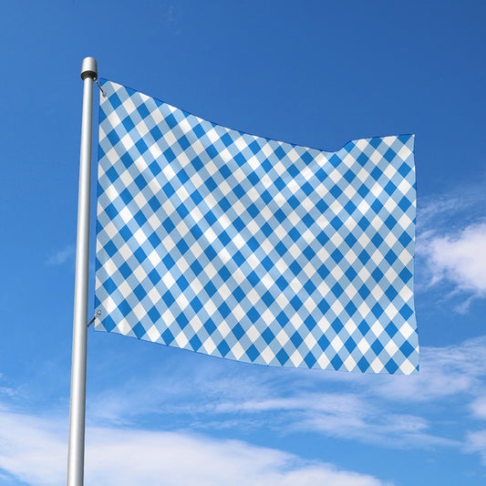 Steel Blue And White Gingham Print Polyester Flag