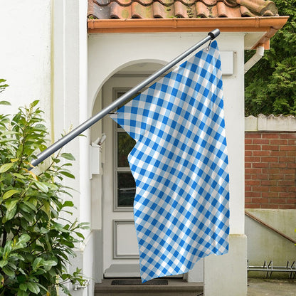 Steel Blue And White Gingham Print Polyester Flag