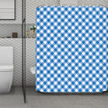 Steel Blue And White Gingham Print Polyester Shower Curtain