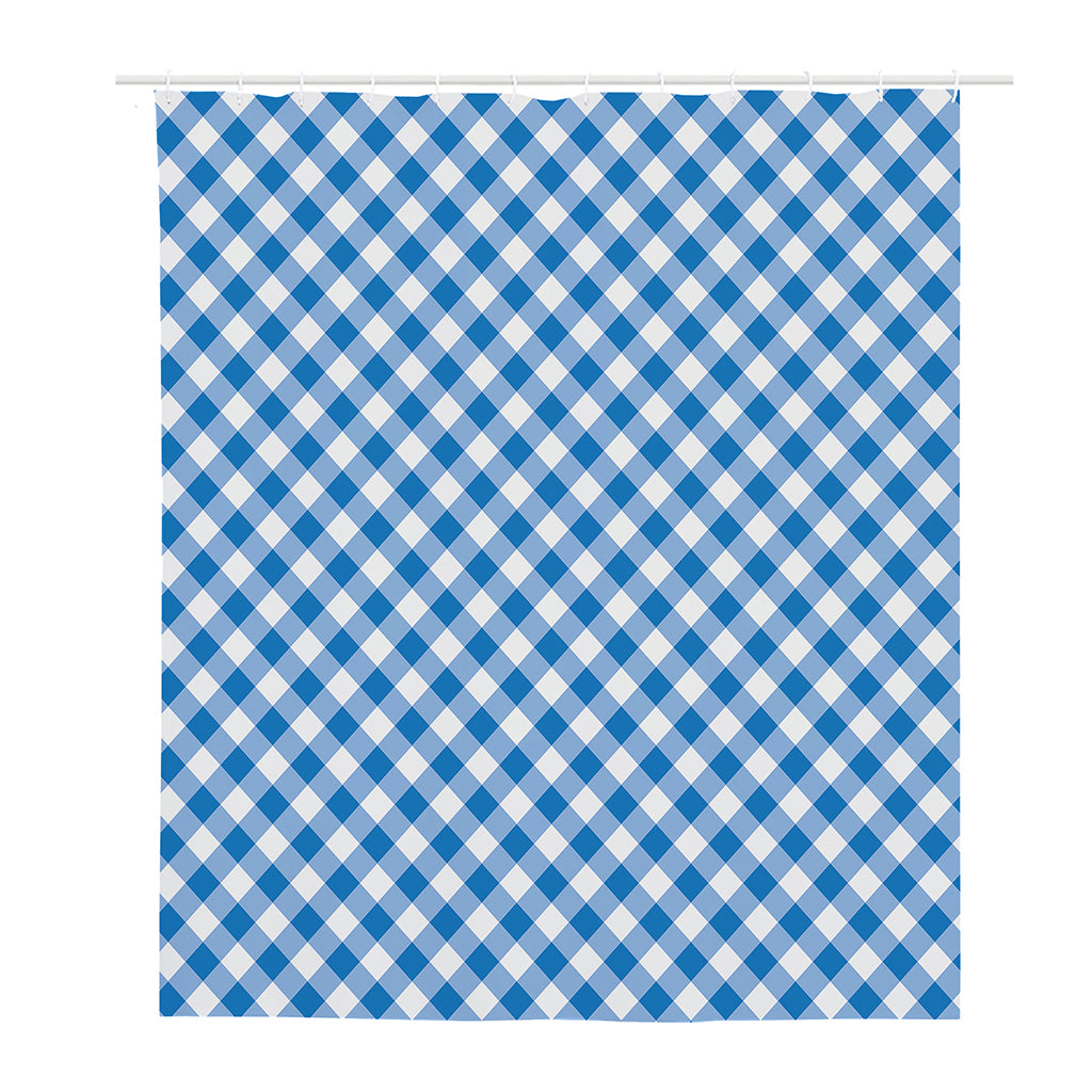 Steel Blue And White Gingham Print Polyester Shower Curtain