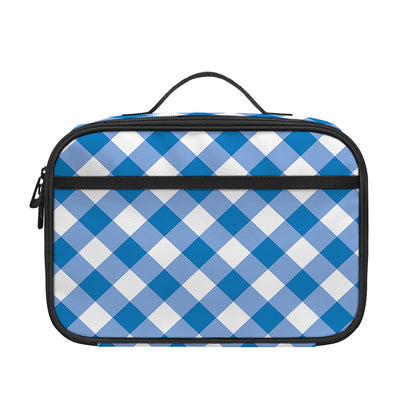 Steel Blue And White Gingham Print Portable Lunch Bag