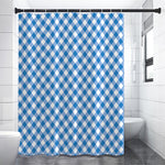Steel Blue And White Gingham Print Premium Shower Curtain
