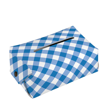 Steel Blue And White Gingham Print Rectangle Tissue Box Cover