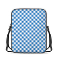 Steel Blue And White Gingham Print Rectangular Crossbody Bag