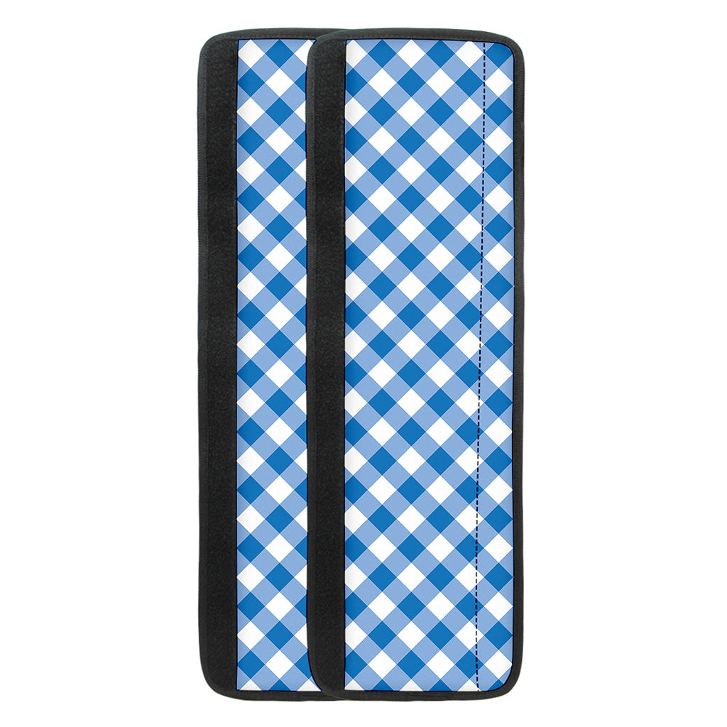 Steel Blue And White Gingham Print Refrigerator Handle Covers