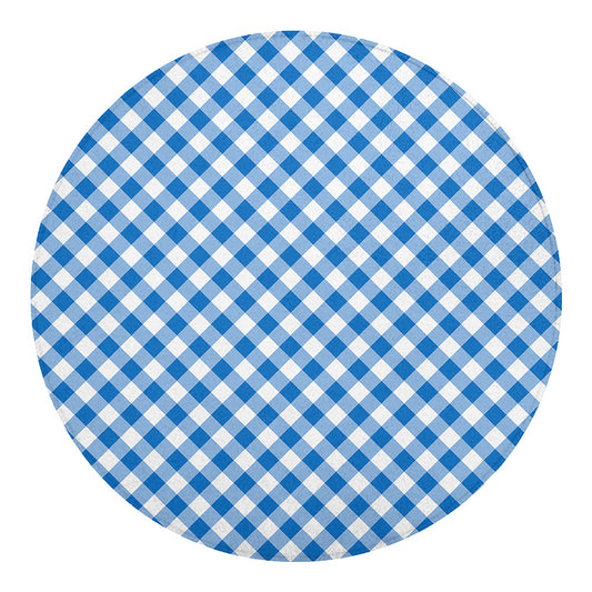 Steel Blue And White Gingham Print Round Blanket