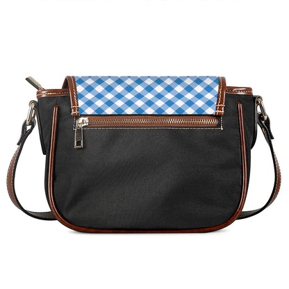 Steel Blue And White Gingham Print Saddle Bag