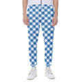 Steel Blue And White Gingham Print Joggers