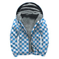 Steel Blue And White Gingham Print Sherpa Lined Zip Up Hoodie